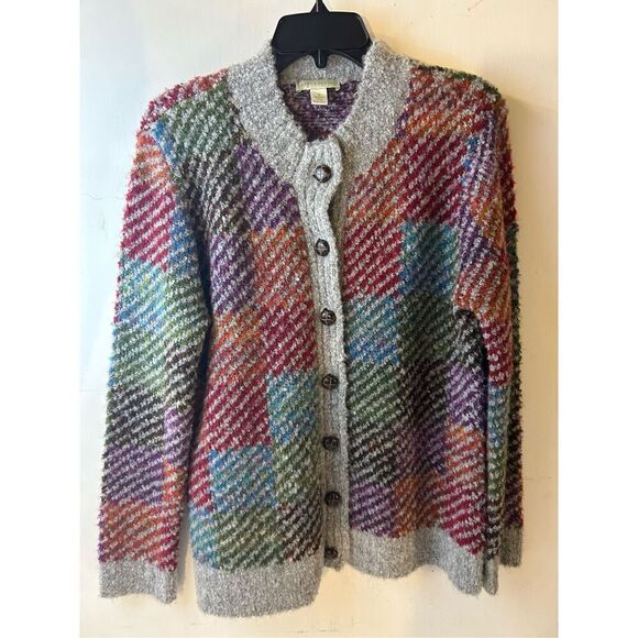Appleseed sweater cardigan small color block Big Buttons - Picture 1 of 8
